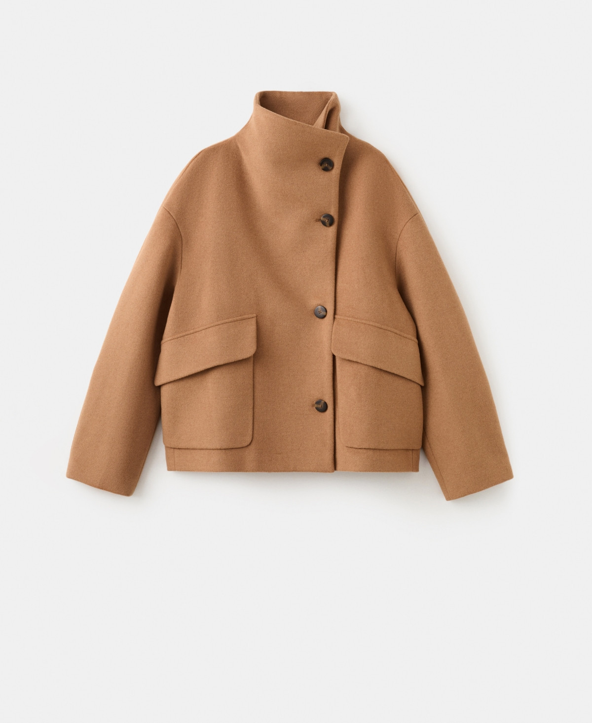 Mango Women's Wool-Blend Funnel-Neck Coat - Medium Brown | Macy's