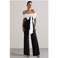 Bower | Black Bardot Straight-Leg Jumpsuit With Bow | Club L London