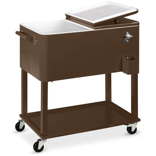 Best Choice Products 80-Quart Outdoor Steel Rolling Cooler Cart w/Ice Chest, Bottle Opener, Catch Tray, Drain Plug, Locking Wheels - Brown | Amazon (US)