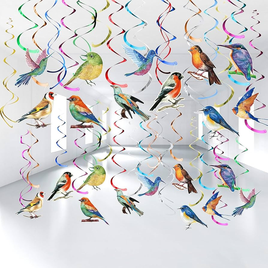 30 Pcs Bird Birthday Party Decorations Hawaiian Bird Hanging Swirl Foil Ceiling Decoration Tropical Rainforest Animal Decor for Summer Hawaiia Beach Luau Tiki Home Classroom Supplies | Amazon (US)