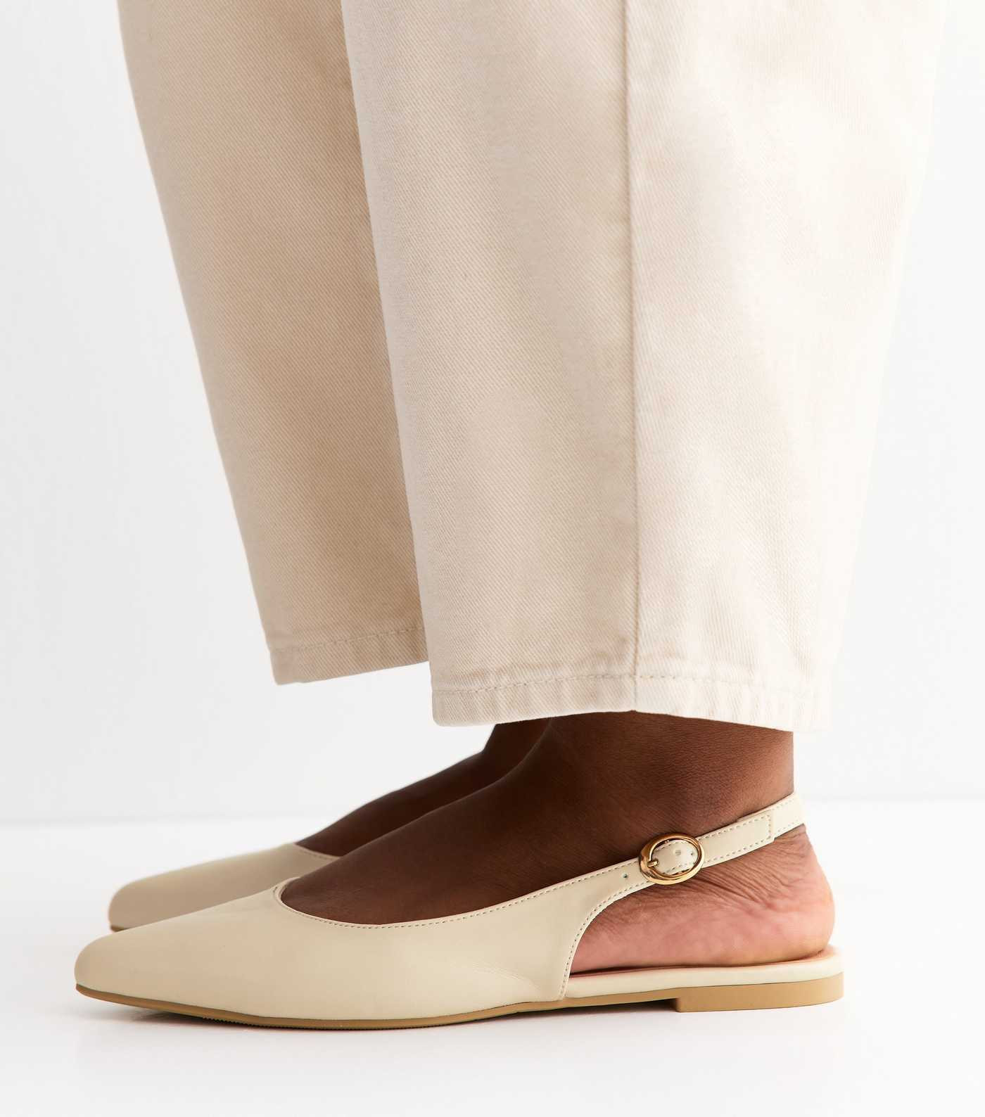 Off White Faux Leather Slingback Flat Pumps | New Look | New Look (UK)