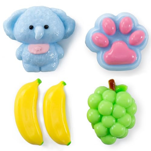 QCROAD SQUISHY Handmade Taba Silicone Squishy Kit - 4PCS Cute Squeeze Toys for Kids & Adults, Includes Cat Paw, Banana, Grape & Elephant, Great for Birthday Goodie Bags, Sticky Squishy Fidget Toys | Amazon (US)