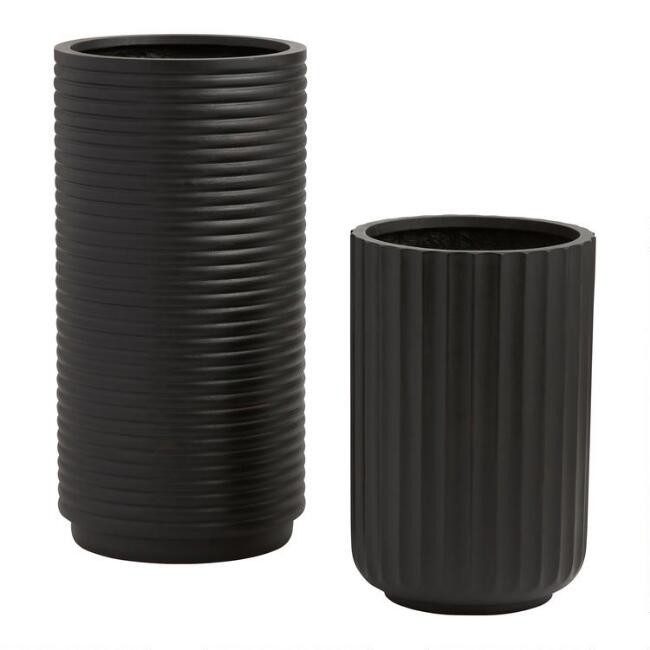 Dark Gray Fluted Cylinder Pacheco Outdoor Planter | World Market