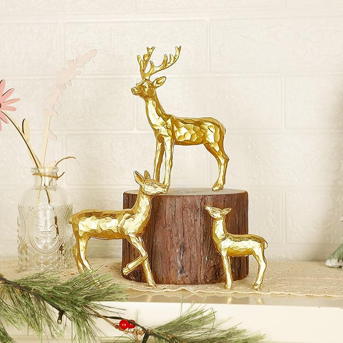 Lulu Home 3 PCS Christmas Tabletop Decorations, Resin Golden Reindeer Family Figurines with Diver... | Amazon (US)