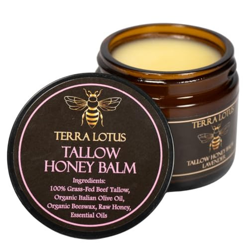 Terra Lotus - Organic Grass-Fed Beef Tallow Balm with Raw Honey - Moisturizing Cream for Soft, Smooth Skin - Handmade All-Natural Moisturizer (2 Oz, Lavender) | Amazon (US)