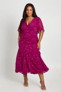 Plus Burnout Angel Sleeve Midaxi Dress | boohoo (US & Canada)