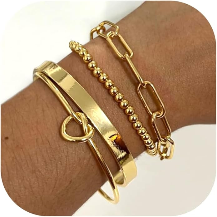 Reoxvo 14K Gold Plated Bangle Cuff Bracelets for Women Non Tarnish Gold Bracelet Stack Jewelry Se... | Amazon (US)