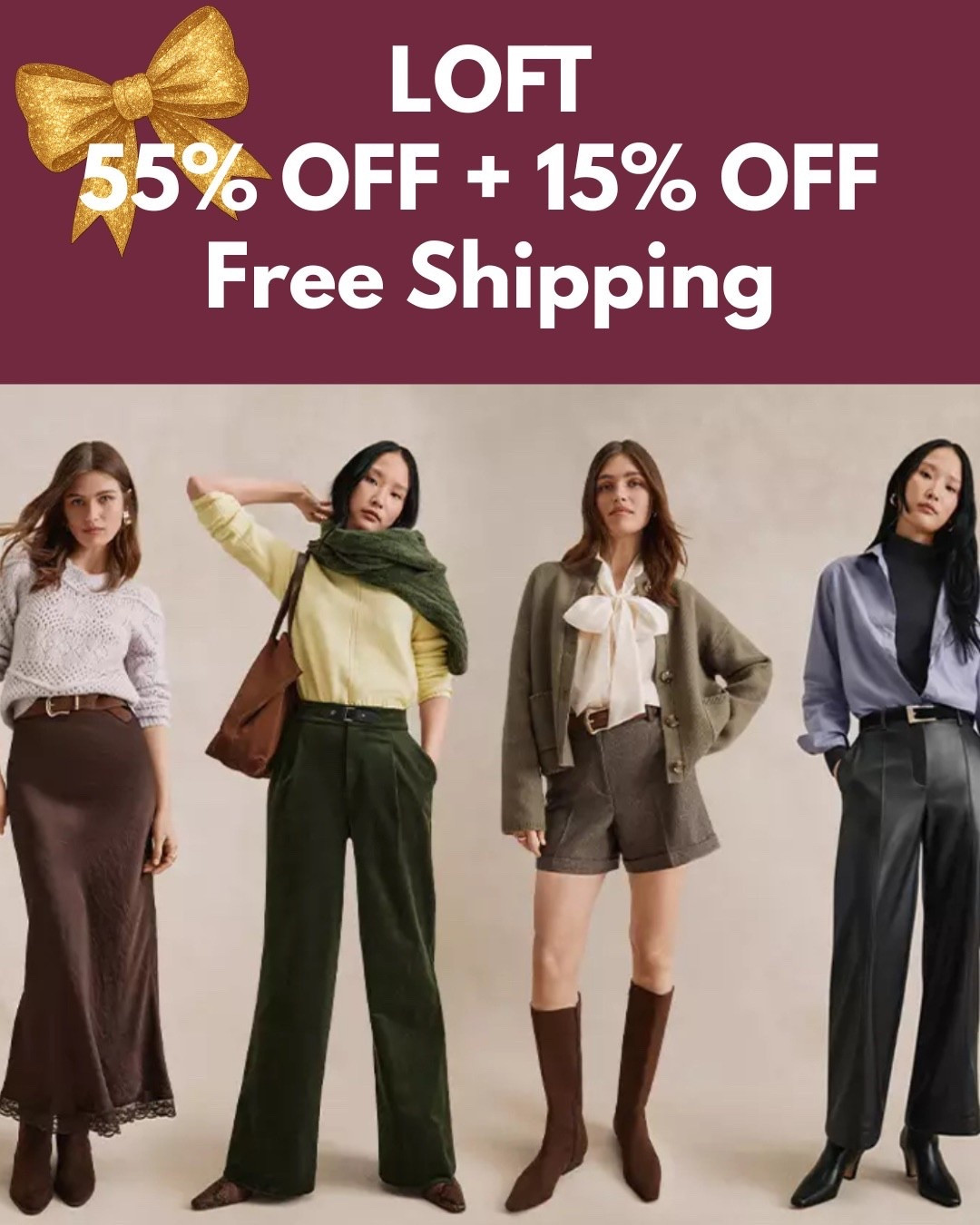 Last Chance!! SALE at LOFT ‼️ SAVE 55% OFF Site Wide plus an additional 15% OFF !! 🛍️  FREE SHIPPING on every order!!  Click any product photo to Shop + SAVE!! Would be so appreciated 😍 Spice up your Party Frocks to ring in the New Year 🎉🎊

Workwear - Date Night - Office Outfit - Seasonal- Shoe Crush - Resort Wear - Dress - Dinner Date 
Fall Outfit- Travel - Boots - Cowboy 🤠 Western Wear - Business Casual- Lounge Sets - Pajamas- - Jackets - Denim Dress - Wedding Guest Dress - Christmas Outfit - Gift Guide - Loft - SALE ALERT 

Follow my LTK @fashionistanyc on the @shop.LTK app to view this post and get my exclusive app-only content!

#liketkit #LTKFindsUnder50 #LTKgrwm #LTKTravel #LTKdayinmylife #LTKSaleAlert #LTKWorkwear #LTKPetite #LTKSeasonal #LTKootd
@shop.ltk
https://liketk.it/5GBFh