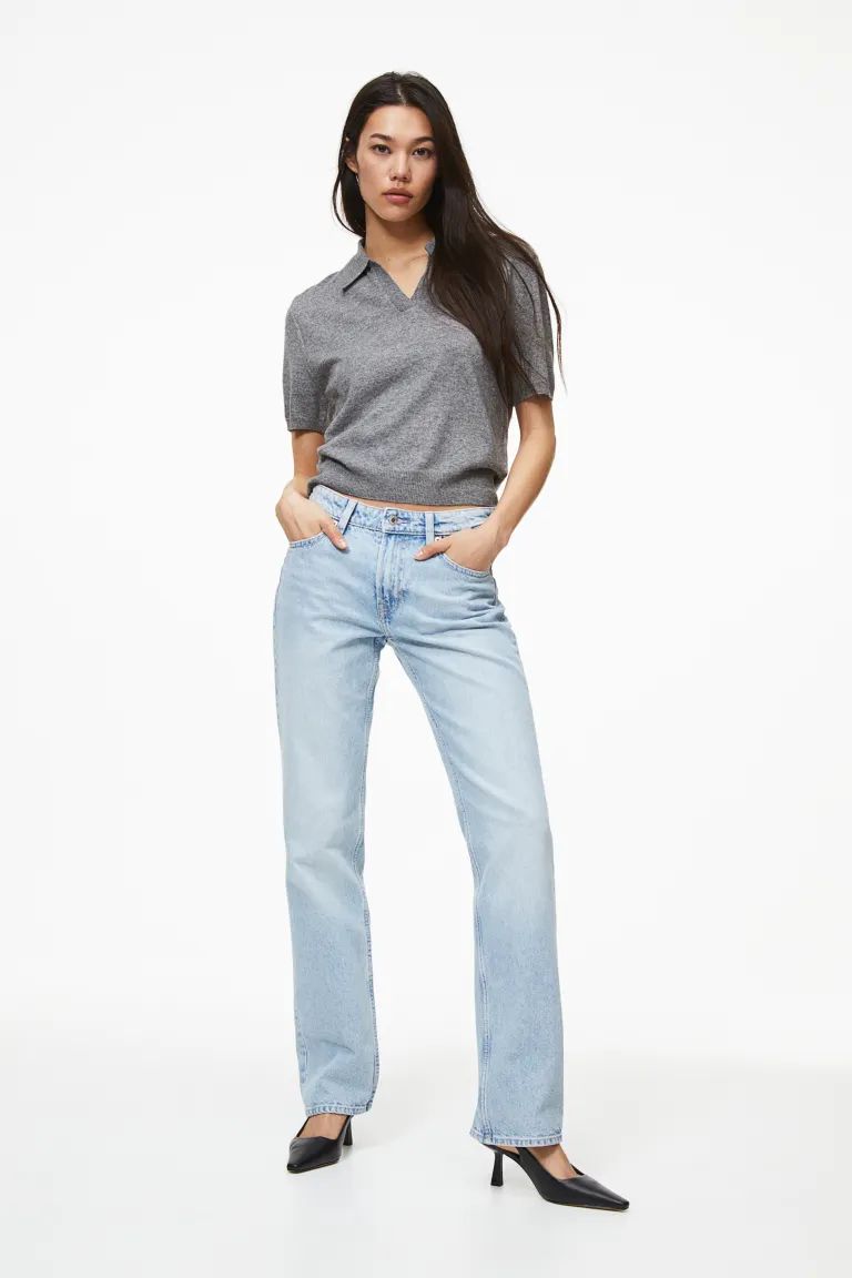 Fine-knit Polo Shirt - Gray melange - Ladies | H&M US | H&M (US + CA)