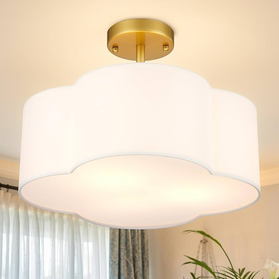 Hamilyeah Ceiling Light Fixture with Scalloped Shade, 16 inch Fabric Flush Mount Lighting Fixture... | Amazon (US)