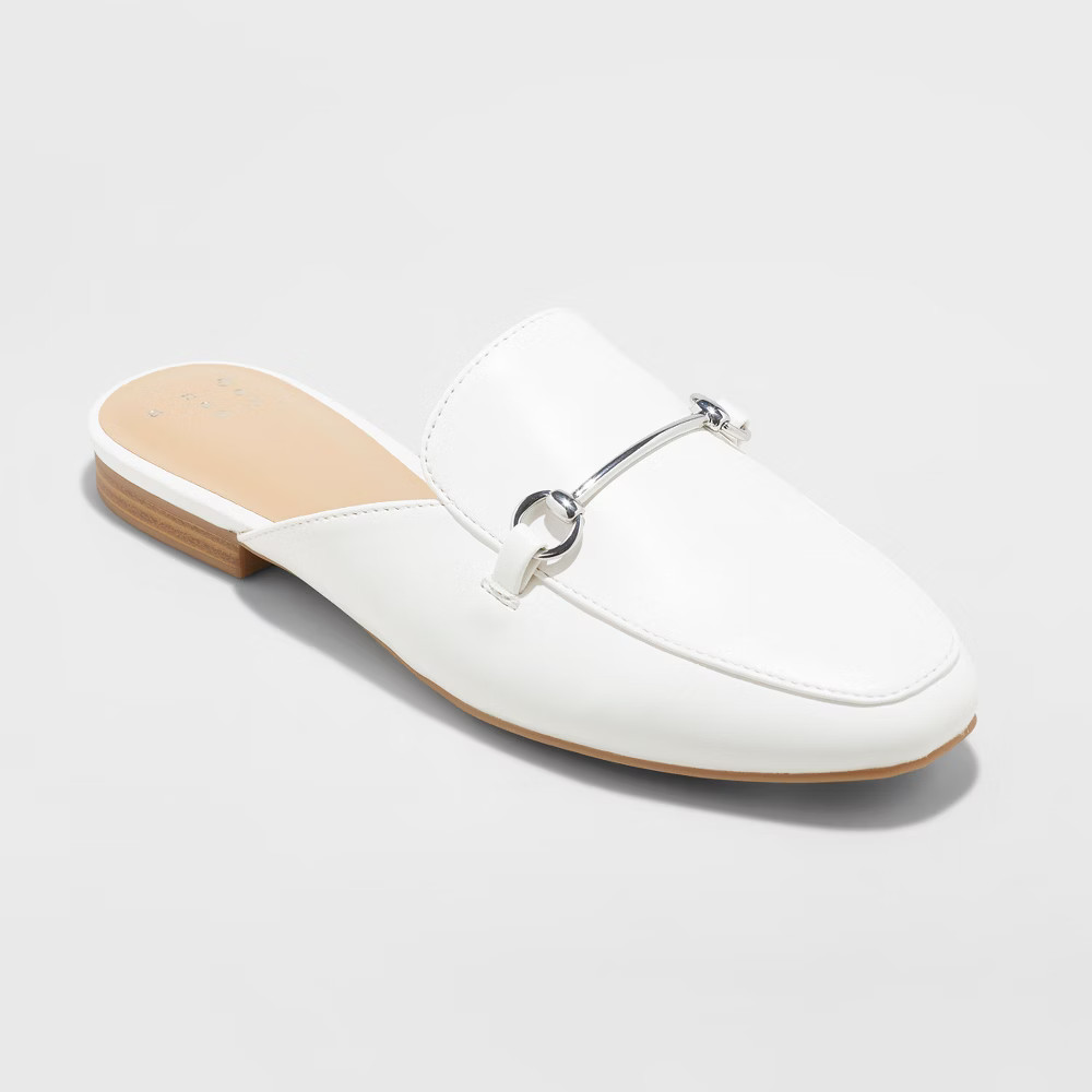 Women's Kona Wide Width Slip On Loafer Mules A New Day White 8.5W | Target