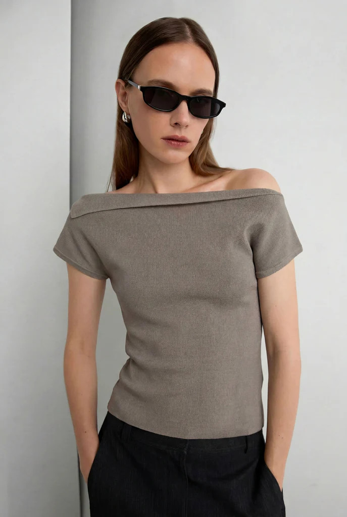 ASYMMETRICAL OFF THE SHOULDER CAP SLEEVE SWEATER | OAK + FORT