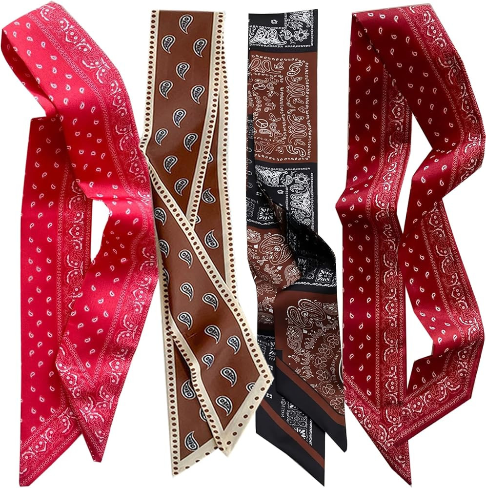 4Pcs Fashion Silky Scarves for Women,Floral Scarves Headbands Satin Scarf for Bag Hair Accessorie... | Amazon (US)