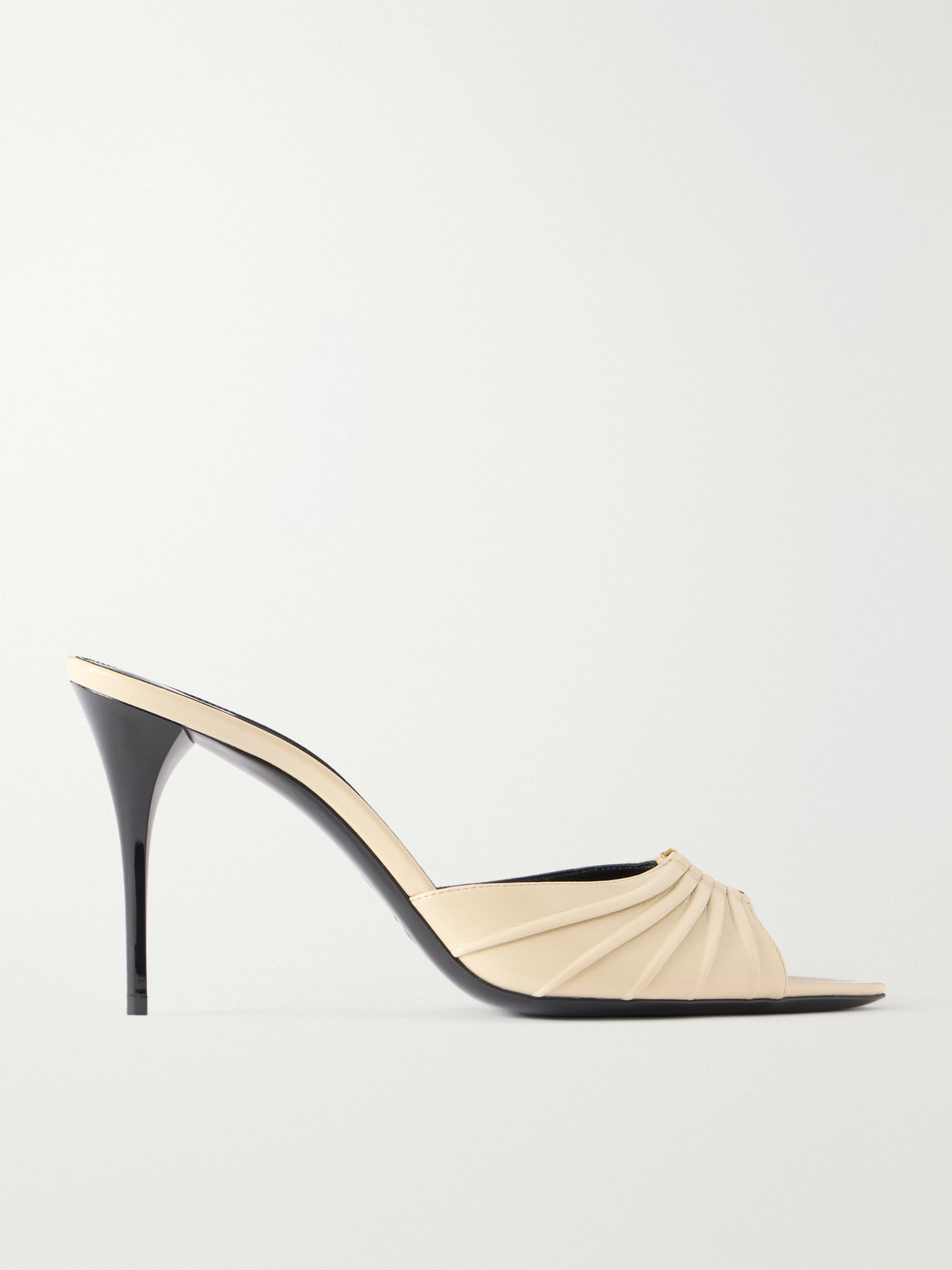 SAINT LAURENT - Babylone Embellished Gathered Patent-leather Mules - White | NET-A-PORTER (US)