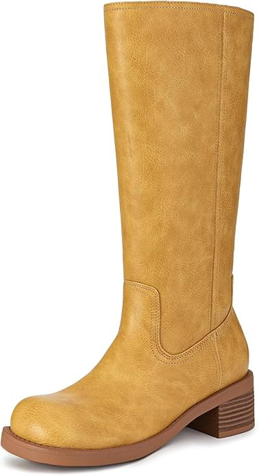 Athlefit Women's Knee High Boots Square Toe Chunky Block Riding Tall Boots for Women Low Heel | Amazon (US)