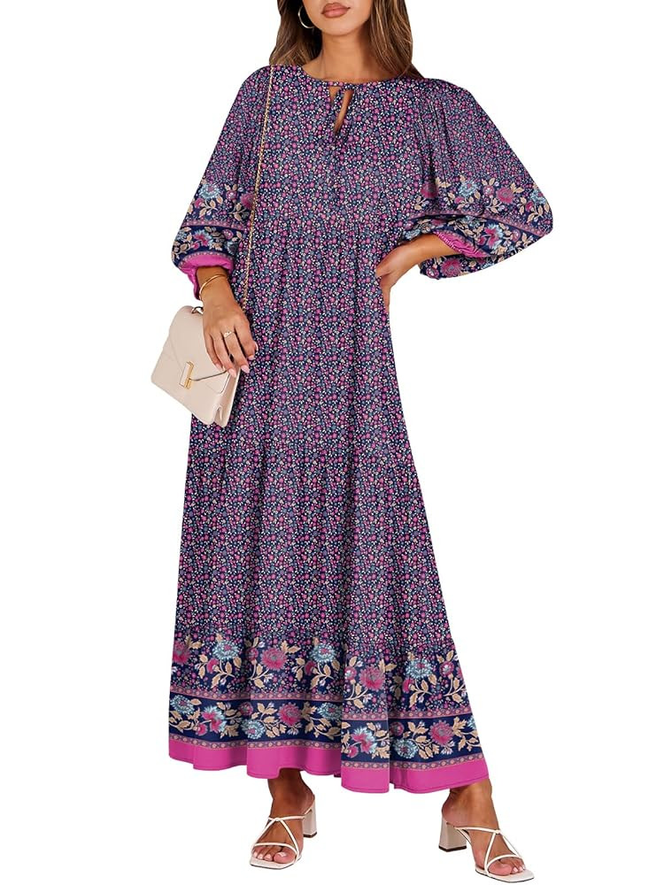 ANRABESS Womens Boho Maxi Dresses 2025 Summer V Neck Puff Sleeve Floral Flowy Swing Casual Long D... | Amazon (US)