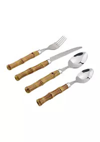 Modern Southern Home 16 Piece Set of Natural Bamboo Designed Flatware | Belk