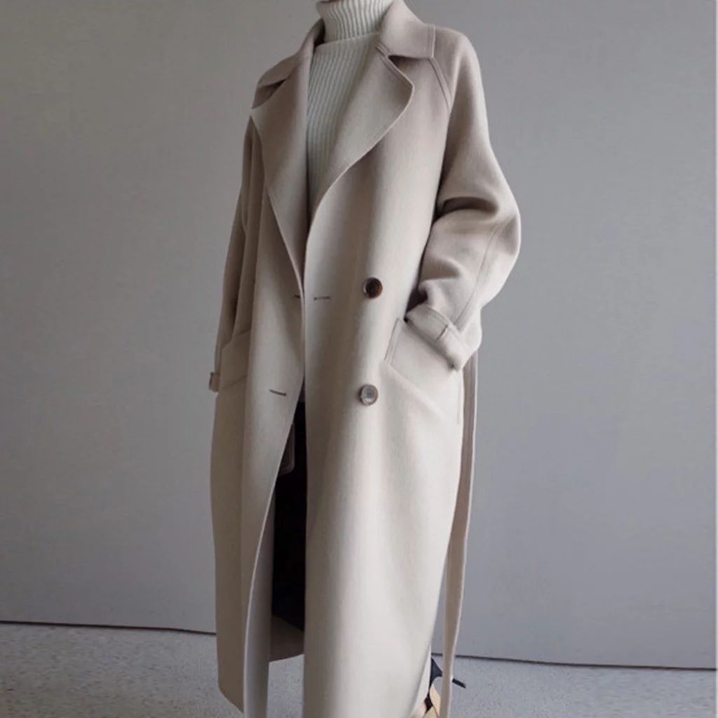 ERTUTUYI Womens Oversize Lapel Cashmere Wool Blend Belt Trench Coat Outwear Jacket White S - Walm... | Walmart (US)