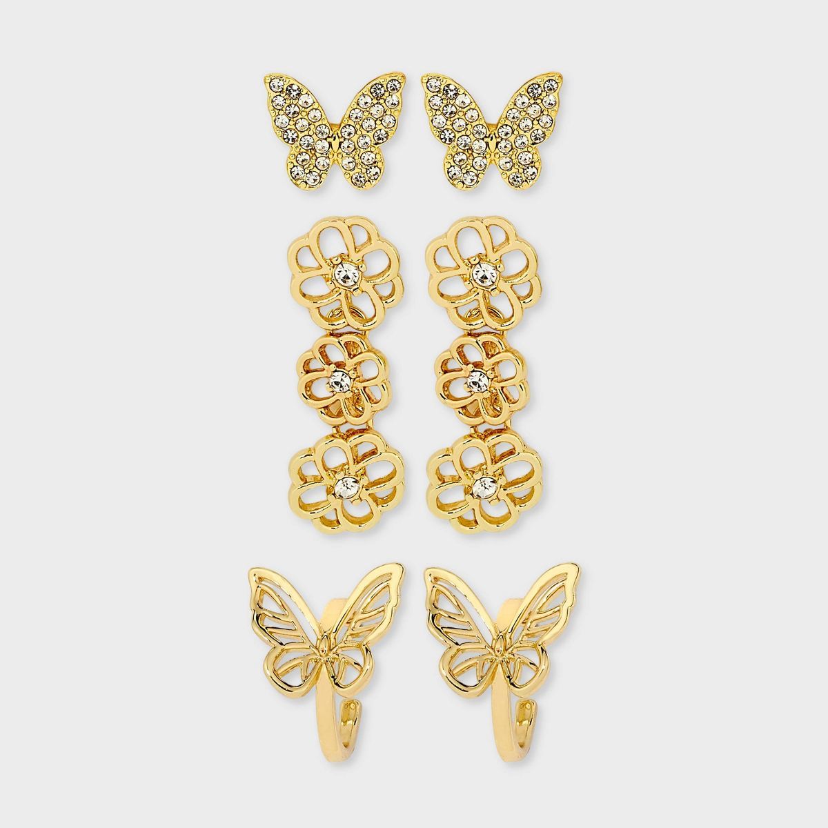 SUGARFIX by BaubleBar Butterfly Garden Earring Set 3pc - Gold | Target