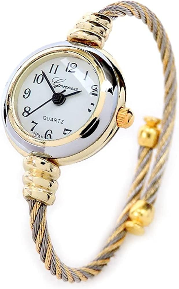2Tone Gold Silver Cable Band Ladies Bangle Cuff Watch | Amazon (US)