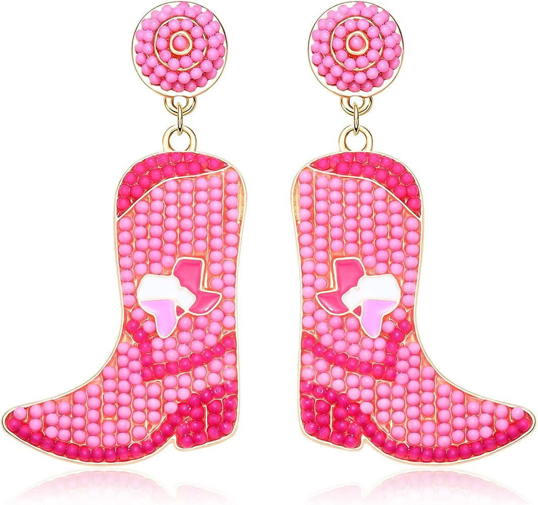 Beaded Cowboy Boot Earring Western Cowgirl Boots Earrings for Women Boho Shoes Dangle Drop Earrin... | Amazon (US)