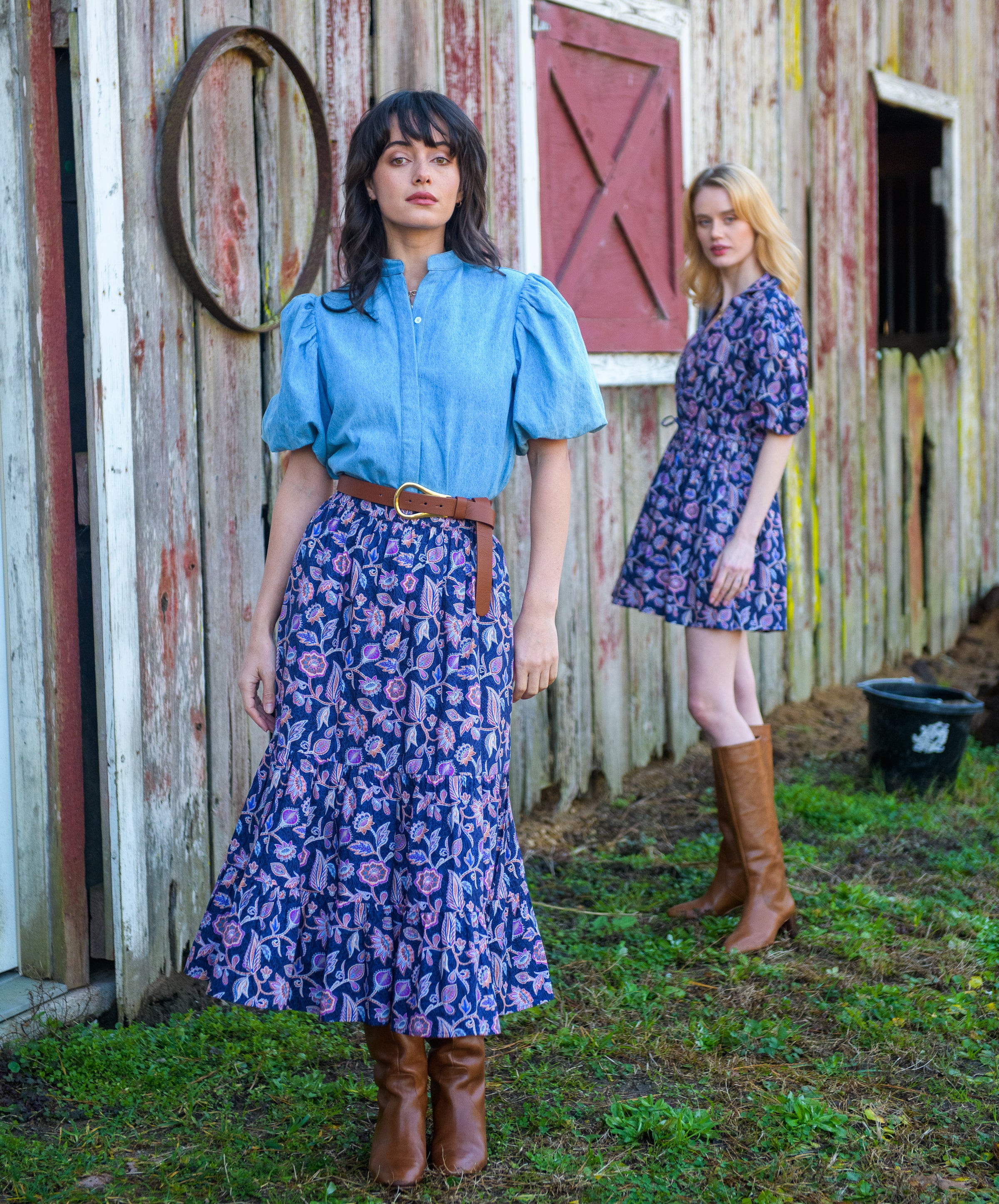 Surrey Skirt in Cactus Flower Navy | Elizabeth James The Label