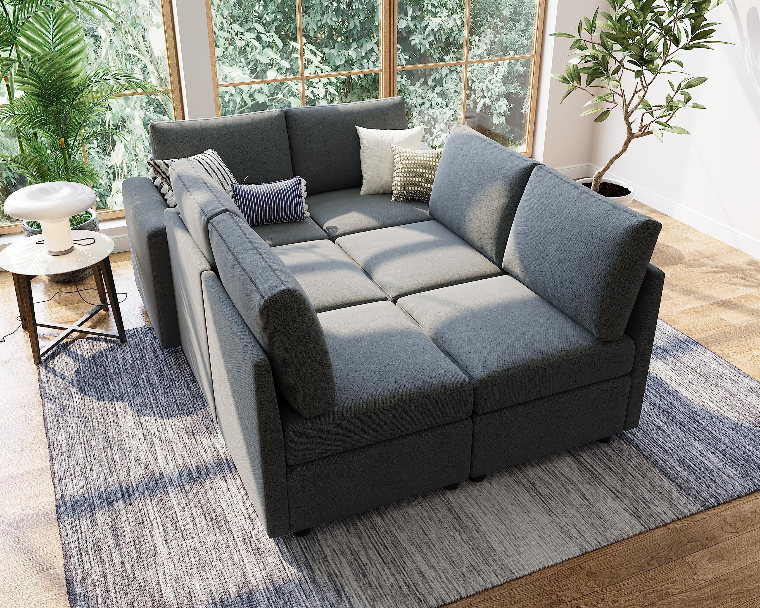 LINSY HOME Modular Sofa, Sectional Couch U Shaped Sofa with Storage, Memory Foam, 6 Seat Sectionals Chaise for Living Room, Dark Grey | Amazon (US)