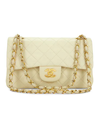 FWRD Renew Chanel Quilted Lambskin Flap Chain Shoulder Bag in Ivory | FWRD | FWRD 