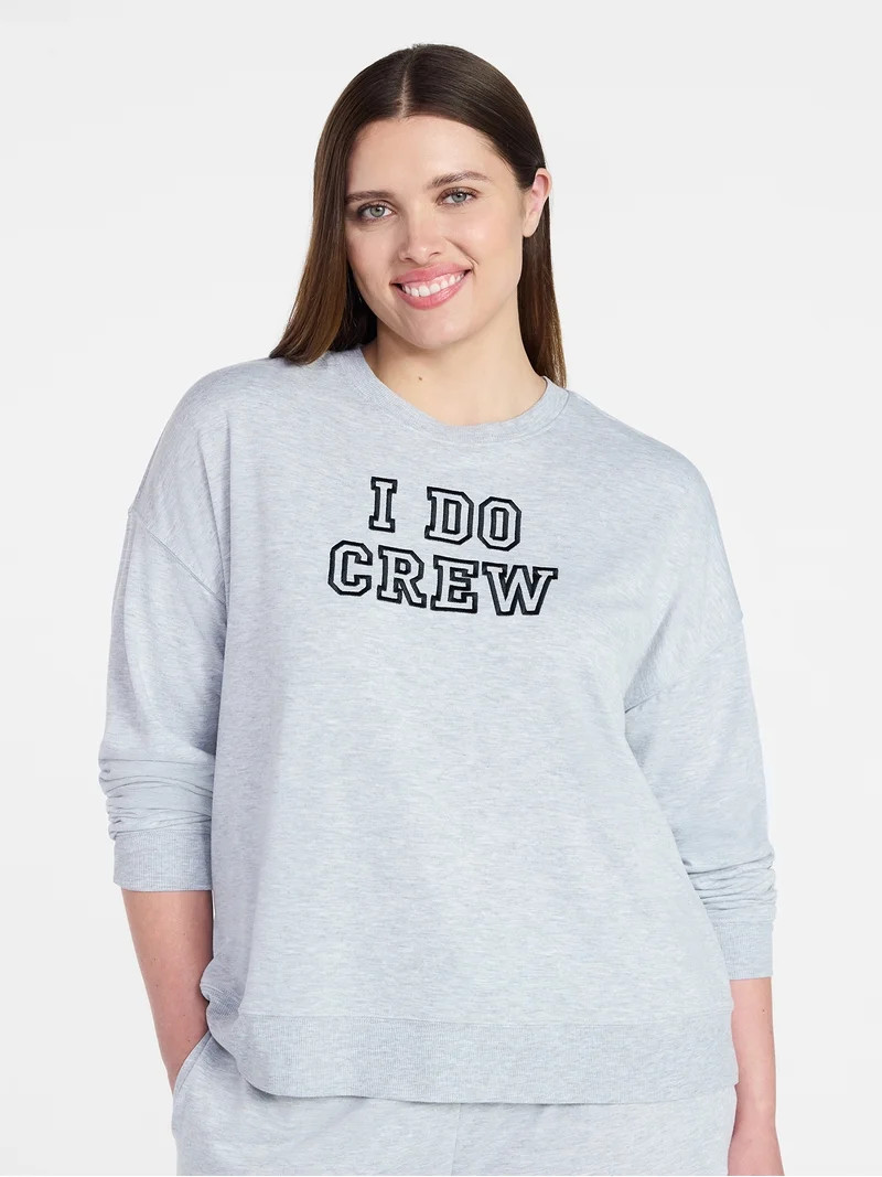 Joyspun Women's French Terry Knit Bridal Sleep Top with Long Sleeves, Sizes XS-3X | Walmart (US)