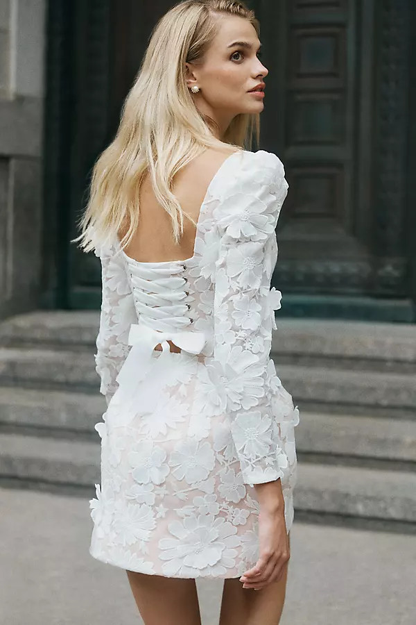 Ellen Long-Sleeve 3D Floral Mini Dress | Anthropologie (US)