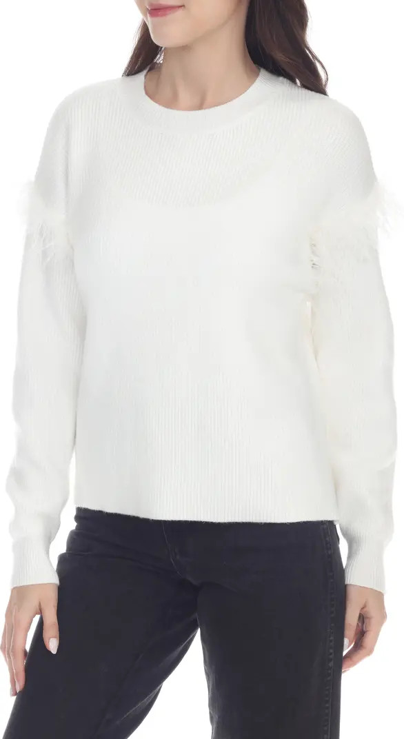 RAIN AND ROSE Feather Trim Crewneck Sweater | Nordstrom | Nordstrom