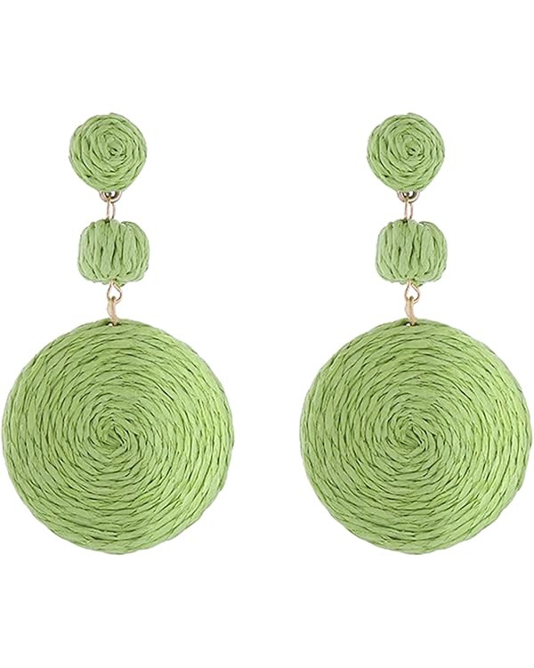 Boho Raffia Ball Earrings for Women, Handmade Statement Drop Earrings Straw Dangle Earrings Beach... | Amazon (CA)