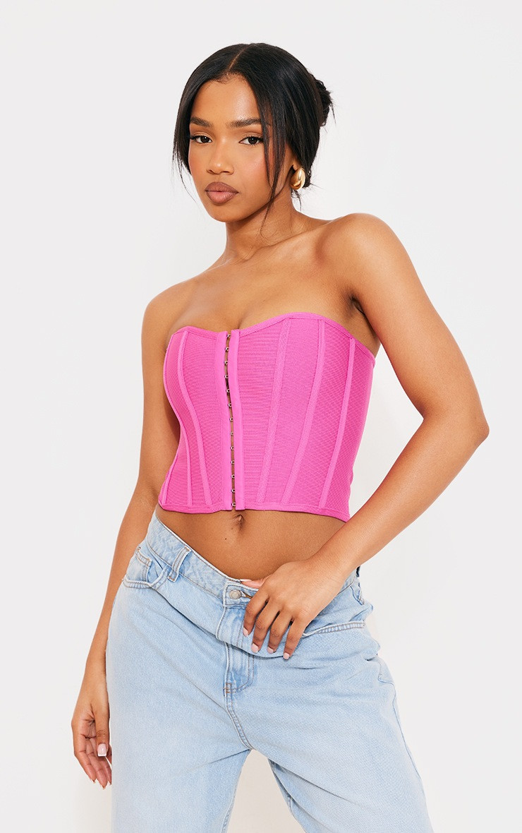 Hot Pink Bandage Hook And Eye Structured Corset | PrettyLittleThing US
