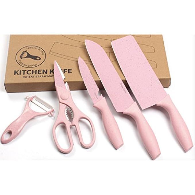 Kitchen Ceramic Knife Set non-slip Sheaths grip Zirconium Blade Cut Slice Resistance Peeler (Pink) | Amazon (US)