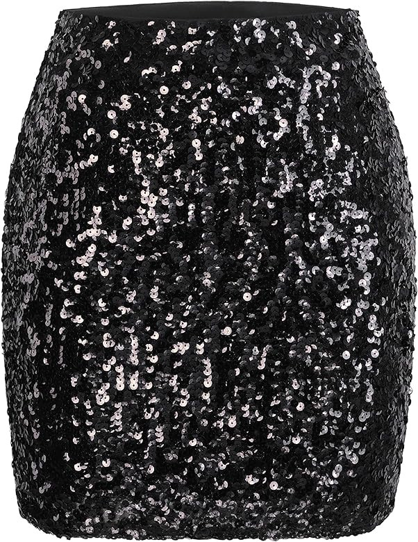 MANER Women's Sequin Skirt Sparkle Stretchy Bodycon Mini Skirts Night Out Party | Amazon (US)