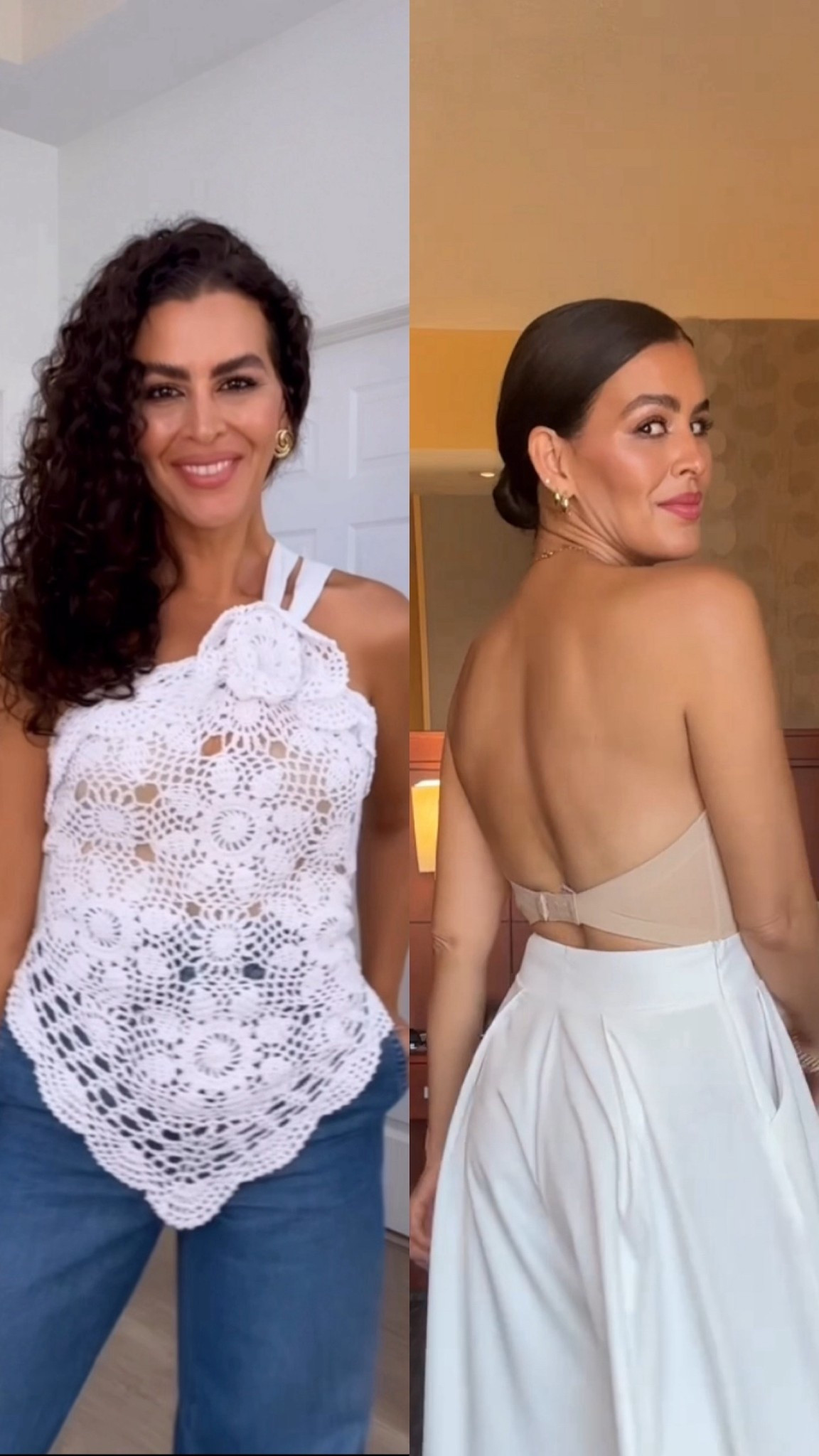 ‼️All sizing here!⬇️ size up in bra, runs small in waist. I’m using a 36b, and usually a a 34b. Is low back and strapless. Doily is 23” square, available in 19 and 26” too. Scarf is 76” long. Adding similar pants. 