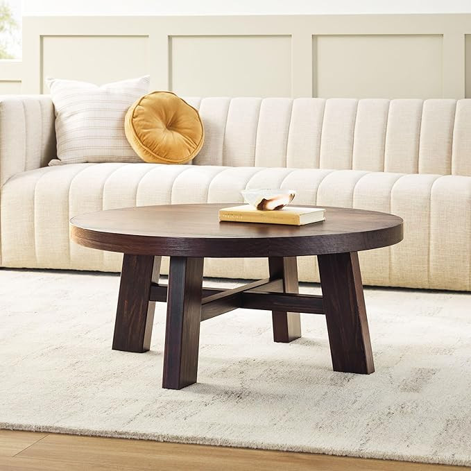 Walker Edison Colt Modern Farmhouse Solid Wood Round Coffee Table, 36 Inch, Espresso | Amazon (US)