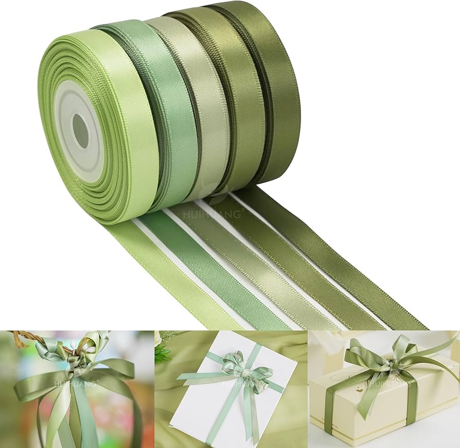 HUIHUANG Sage Green Ribbon Satin Gift Ribbon 3/8 inch Green Satin Ribbon Assorted Wedding Ribbon ... | Amazon (US)