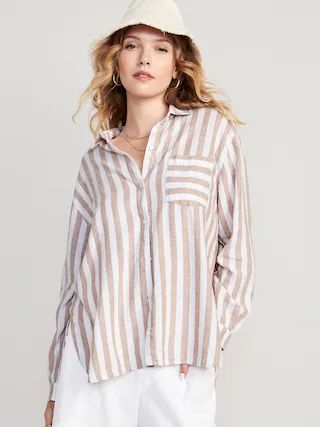 Striped Linen-Blend Boyfriend Shirt for Women | Old Navy (US)