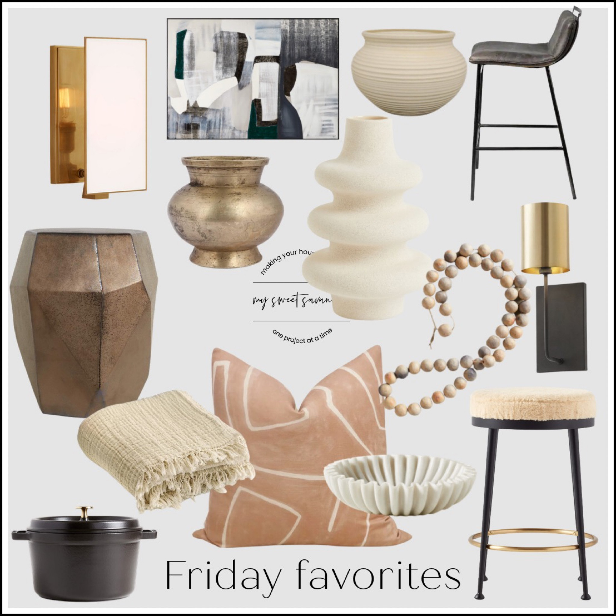 Friday favorites! This week is all about the gold, the dark and moody, vases, furniture, stools, blankets, pillows, cb2, sconces, lighting, home decor, organic modern, marble. 

#LTKFind #LTKhome #LTKstyletip