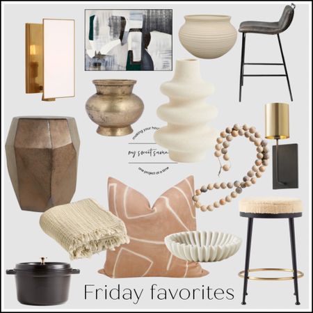 Friday favorites! This week is all about the gold, the dark and moody, vases, furniture, stools, blankets, pillows, cb2, sconces, lighting, home decor, organic modern, marble. 

#LTKFind #LTKhome #LTKstyletip