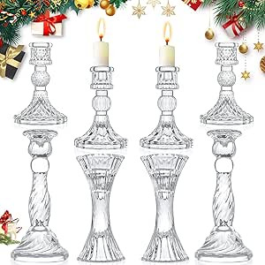 Glass Candlestick Holders - Set of 8 Clear Taper Candlestick Glasses,Crystal Candle,for All Forma... | Amazon (US)
