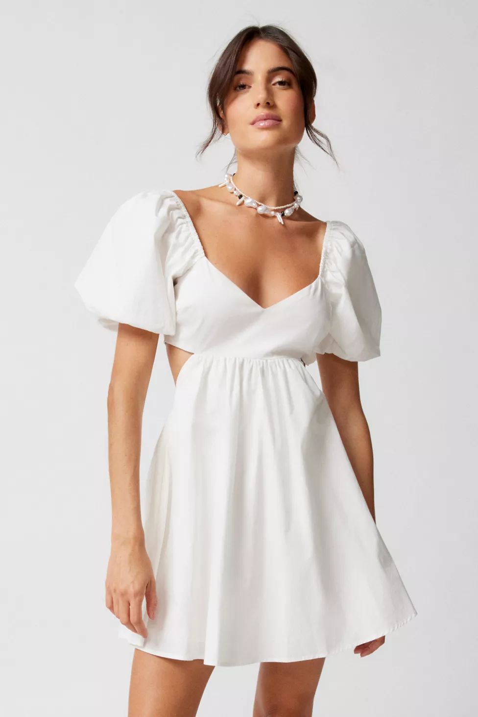 UO Eliza Poplin Puff Sleeve Mini Dress | Urban Outfitters (US and RoW)