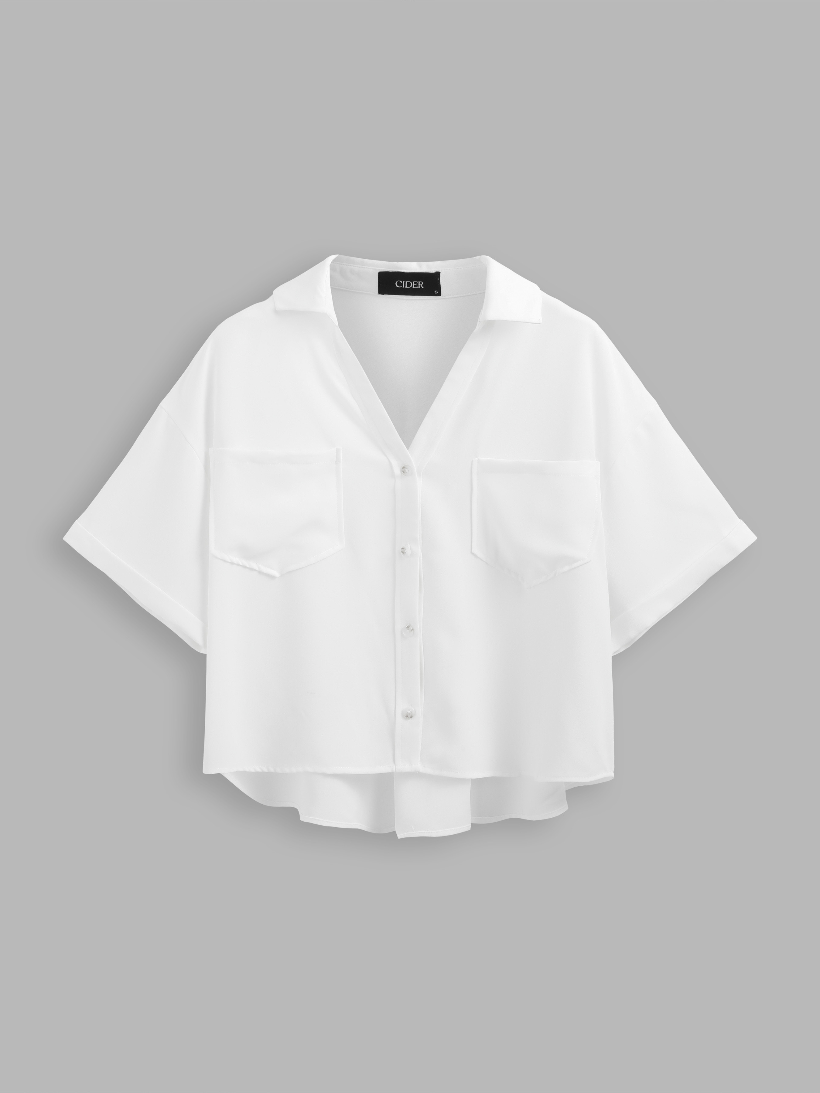 Western Outfits Woven Collar Pocket Short Sleeve Crop Blouse For Daily Casual | Cider