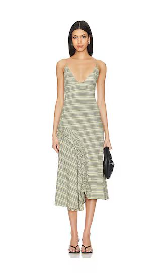 Hyeres Asymmetrical Midi Dress in Lemon & Navy Stripe | Sage Green Dress | Light Green Dress | Revolve Clothing (Global)