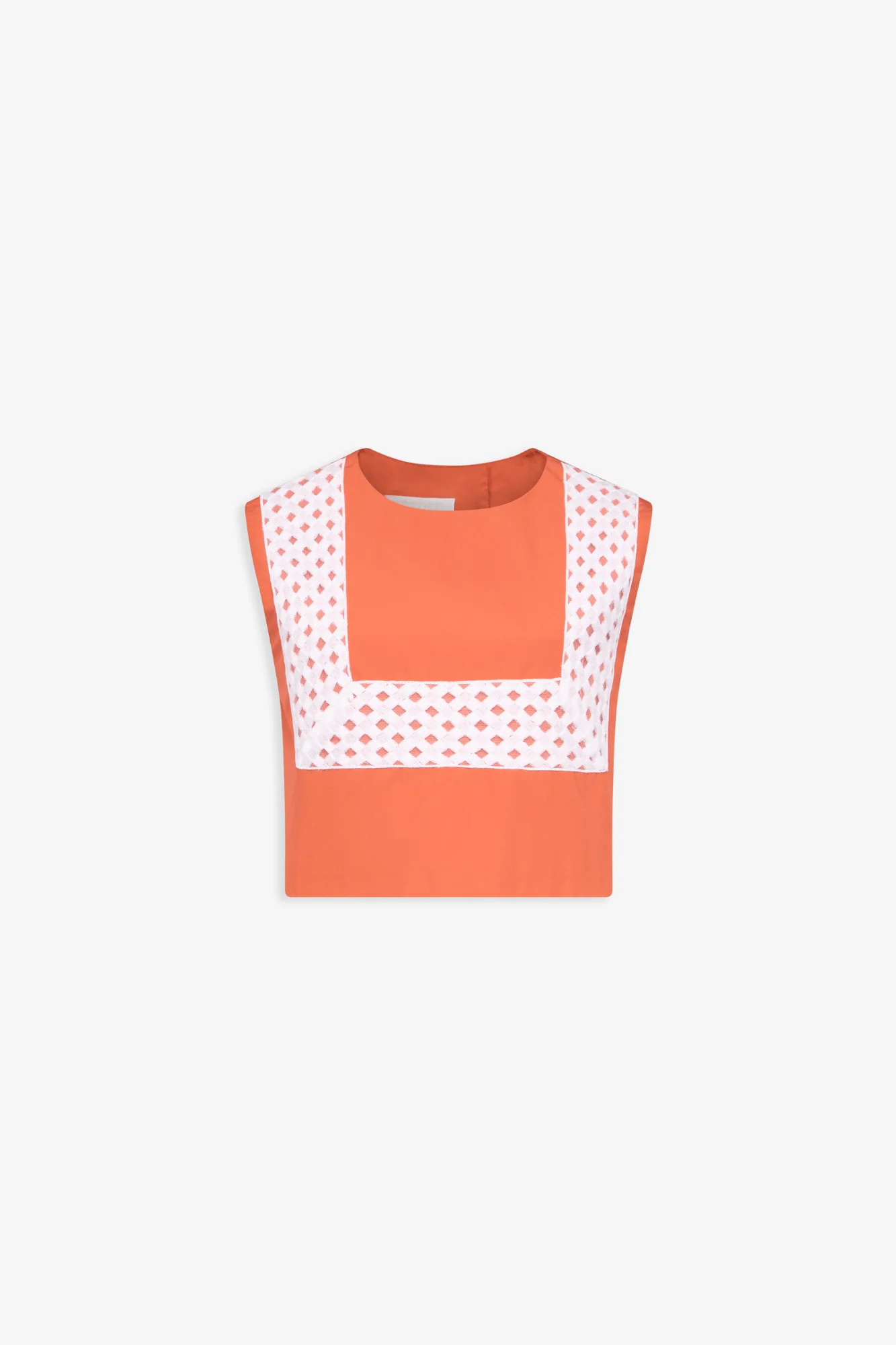Orange Sleeveless Cropped Cotton Top With Contrast Ribbon | Shop.app
