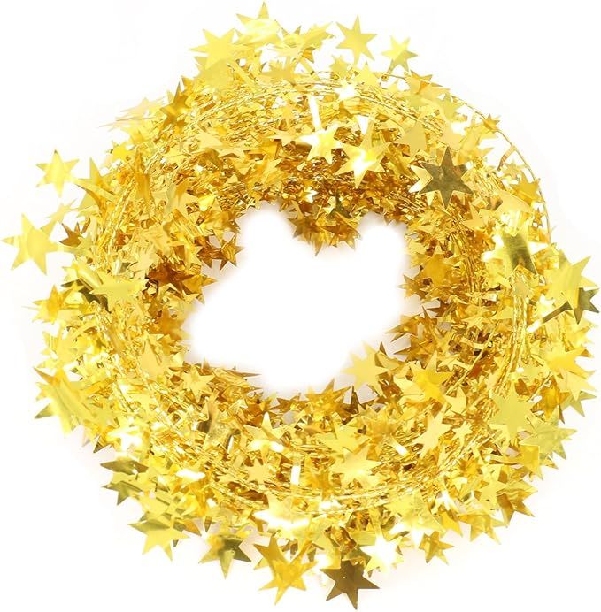 Vesil Christmas Tinsel Gold Star Wire Garland Tree Decorations, 2 pcs x 25 ft | Amazon (US)