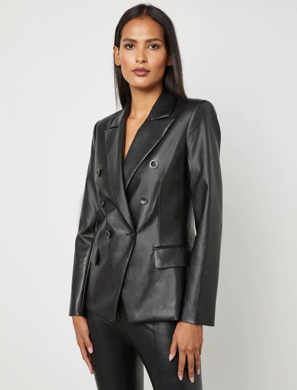 Faux Leather Double-Breasted Blazer | BCBG Max Azria 