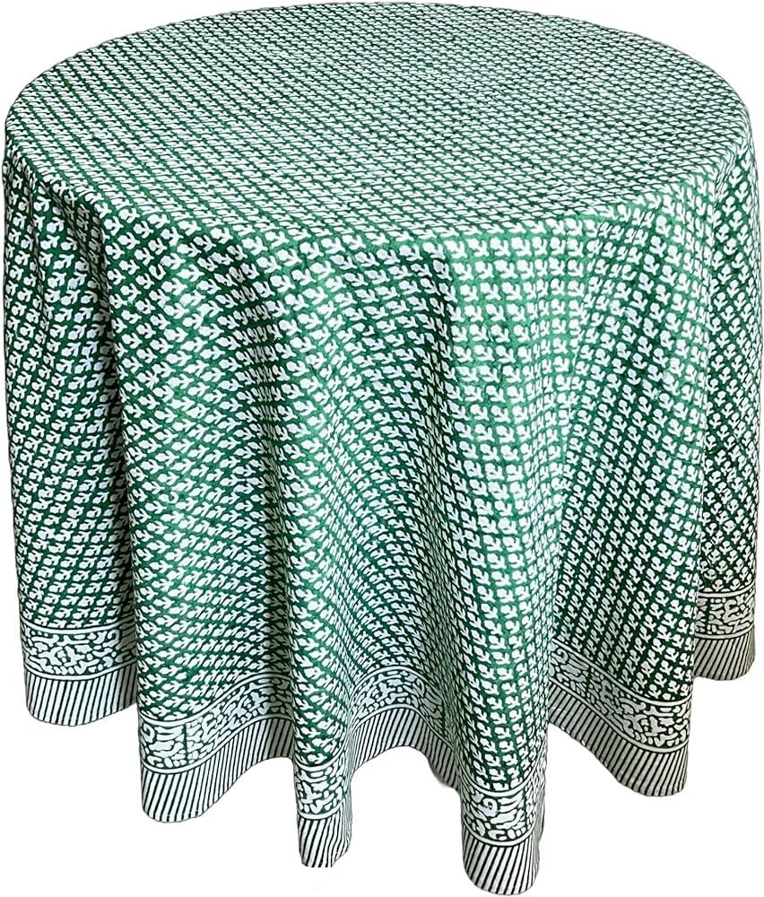 ATOSII Queen Green 100% Cotton Round Tablecloth, Handblock Print Floral Table Cloth for Kitchen D... | Amazon (US)