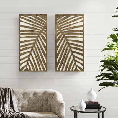 Wood Panel Wall Decor With Leaf Accentuation Art Design For Interior | Wayfair North America
